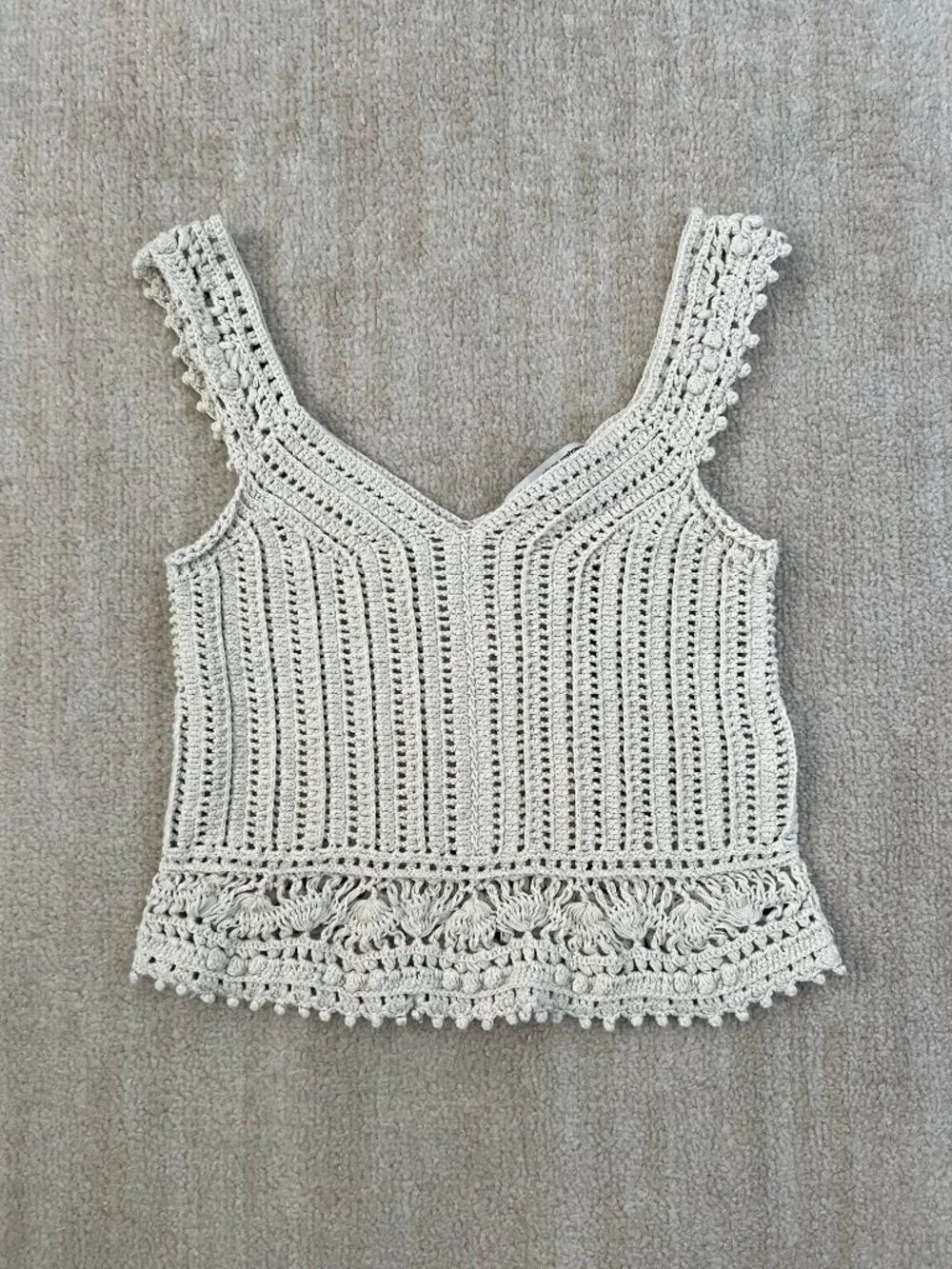Cotton by Autumn Cashmere Sleeveless Crochet Knit Cream Boho Sweater Tank Top XS